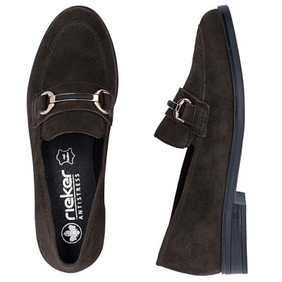 11. Women's brown suede leather loafers Rieker 46262-25