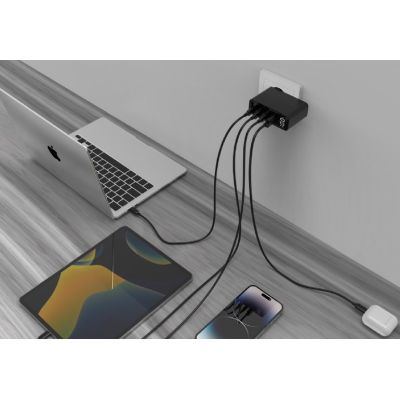 GEMBIRD 4-PORT FAST GAN (PD) USB MAINS CHARGER (3X USB-A + 1X USB TYPE-C) 100W, BLACK