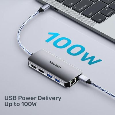 5. UNITEK ACTIVE HUB USB-C 2X HDMI, SD READER, 4K, RJ-45, PD 100W, 5 GBPS