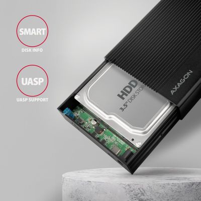 4. AXAGON EE35-GTR USB-C 3.2 Gen 1 - SATA 6G, 3.5" External Hard Drive Enclosure, Grooved - Black