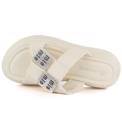 3. Women's beige platform flip-flops with zircons Potocki 16347