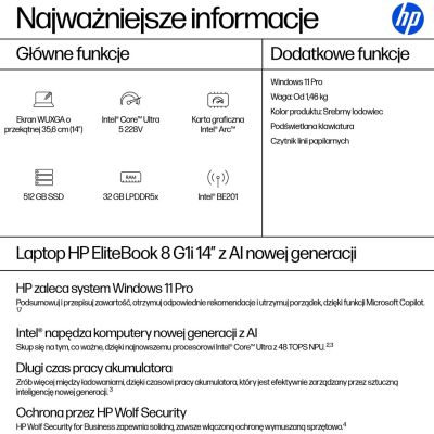 3. HP EliteBook 8 G1i Next Gen AI PC Copilot+ PC Intel Core Ultra 5 228V Laptop 35.6 cm (14") WUXGA 32 GB LPDDR5x-SDRAM 512 GB SSD Wi-Fi 7 (802.11be) Windows 11 Pro Silver