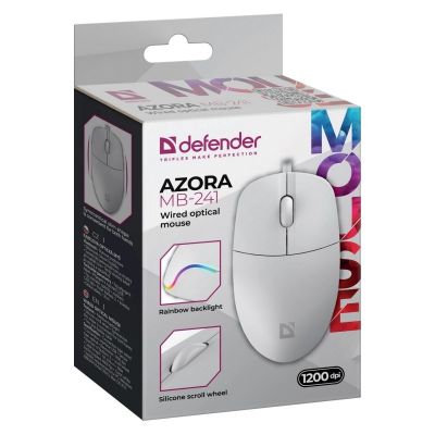 4. DEFENDER WIRED MOUSE AZORA MB-241 OPTICAL 1200DPI 3P WHITE 52242