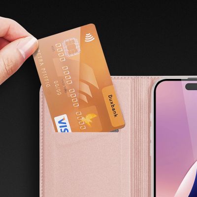 14. Dux Ducis Skin Pro iPhone 16 Pro Max Case with Flip and Card Slot - Pink