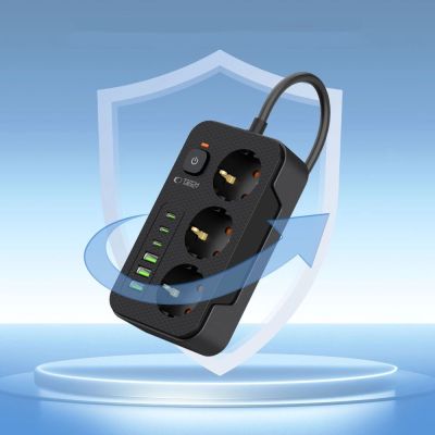 4. Tech-Protect PC3X6 Power Strip 3 Sockets 240V + 3xUSB-A + 3xUSB-C 200cm - Black
