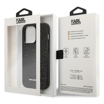 8. Karl Lagerfeld Glitter Plaque Logo Case for iPhone 14 Pro Max - Black