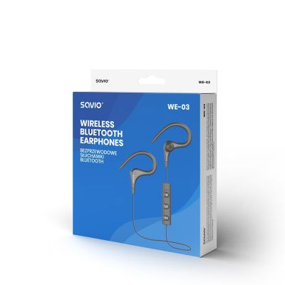 4. Wireless headphones, with microphone, with SAVIO WE-03 headphones (in-ear, sports; wireless, Bluetooth; with built-in microphone; black