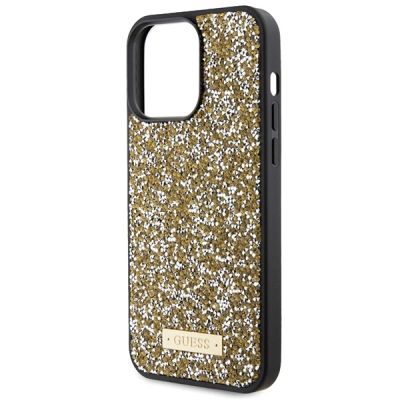 6. Guess Rhinestone Metal Logo case for iPhone 15 Pro - yellow
