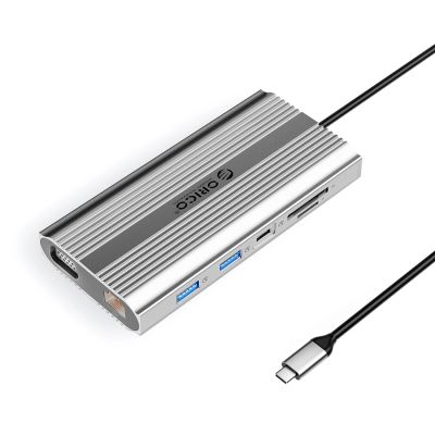Orico XDR 12in1 USB-C Docking Station USB-A USB-C HDMI 4K VGA RJ45 Gigabit PD 100W SD and microSD Card Reader - Silver