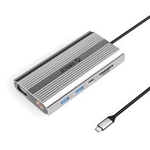 Orico XDR 12in1 USB-C Docking Station USB-A USB-C HDMI 4K VGA RJ45 Gigabit PD 100W SD and microSD Card Reader - Silver
