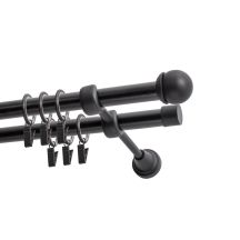 Double Curtain Rod Ø 19 mm, Black, 240 cm, MAX Finial, with Rings, KOWALSKI