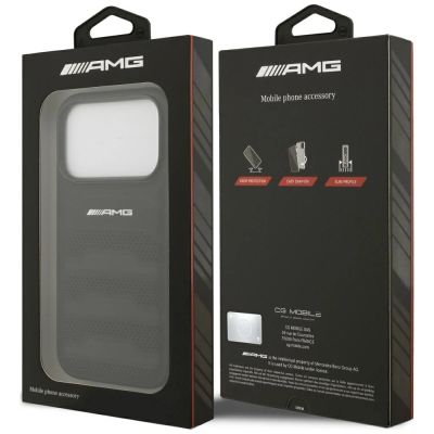 8. Mercedes AMG Leather Debossed Lines Logo case for iPhone 18 Pro / 17 Pro - black