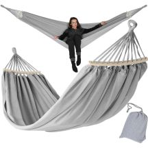 GARDEN HAMMOCK 2-PERSON LUXE XXL 250x150CM WITH SPREADER BAR AND COVER GRAY 1031170