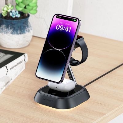 3. 3in1 Acefast E16 15W inductive charging station for phone / headphones / watch - black