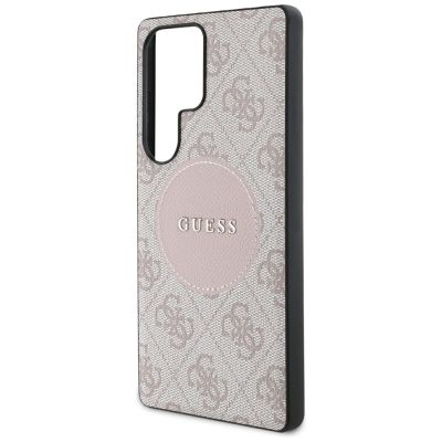 6. Guess 4G Round Patch Classic Logo MagSafe Case for Samsung Galaxy S25 Ultra Pink