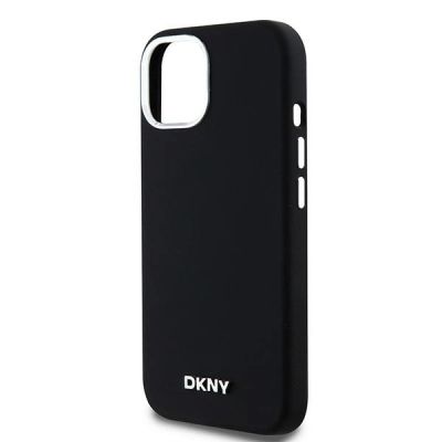 6. DKNY Liquid Silicone Small Metal Logo MagSafe Case for iPhone 15 / 14 / 13 - Black