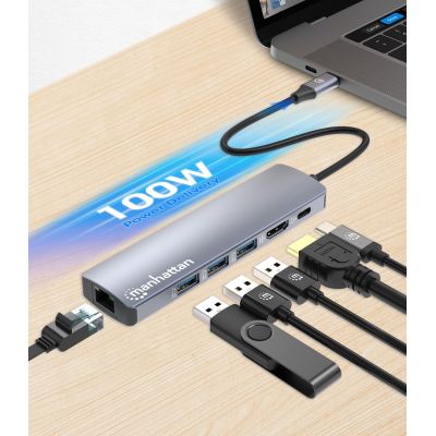 7. Manhattan 153959 Wired Docking Station USB 3.2 Gen 1 (3.1 Gen 1) Type-C Silver