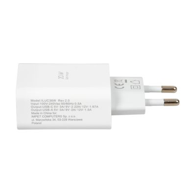 I-BOX C-36 PD20W USB-C + USB-A MAINS CHARGER