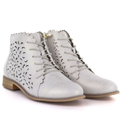3. Women's leather ankle boots, openwork, gold, Potocki JE19423