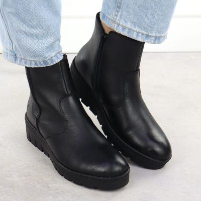 14. Women's leather wedge ankle boots black Rieker X9165-01