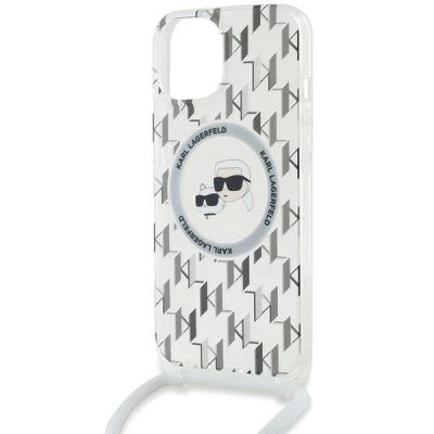 5. Karl Lagerfeld IML Crossbody Monogram Karl & Choupette Head MagSafe Case for iPhone 15 / 14 / 13 - Transparent