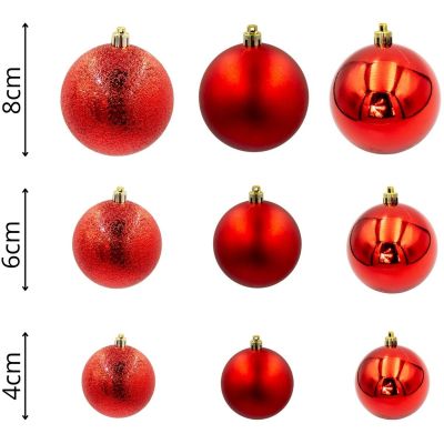 3. DECORATIVE PLASTIC BAUBLES SHATTERPROOF 46 PCS RED MICA