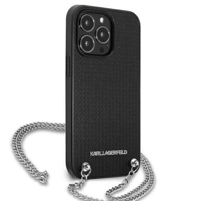 4. Karl Lagerfeld Leather Textured and Chain Case for iPhone 13 Pro Max 6.7" - Black