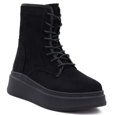 5. Women's suede ankle boots on a thick platform, black M.Daszyński SA257-1