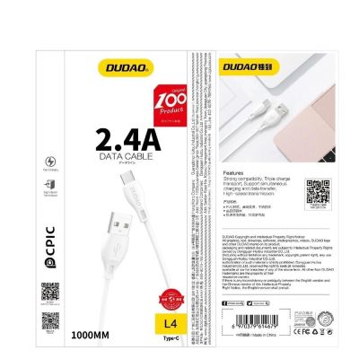 10. Dudao USB / Lightning cable 2.4A 1m white (L4L 1m white)