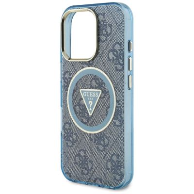 6. Guess IML Metal Glitter 4G Circle Triangle MagSafe Case for iPhone 16 Pro Max - Blue