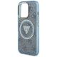 6. Guess IML Metal Glitter 4G Circle Triangle MagSafe Case for iPhone 16 Pro Max - Blue