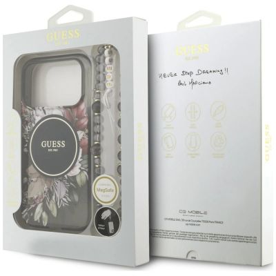 5. Guess IML Flowers Pearl Strap MagSafe Case for iPhone 18 Pro / 17 Pro – black