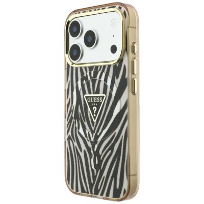 2. Guess IML Zebra Glitter Triangle Logo MagSafe iPhone 17 Pro / 18 Pro Case - Gold