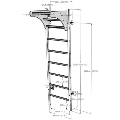 18. GYMNASTIC WOODEN AND METAL WALL BAR WITH 4 HANDLES WITH A WOODEN BAR BENCHK 211W