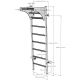 18. GYMNASTIC WOODEN AND METAL WALL BAR WITH 4 HANDLES WITH A WOODEN BAR BENCHK 211W