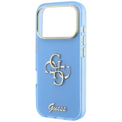 6. Guess IML 4G Script Metal Case for iPhone 17 Pro / 18 Pro - Light Blue