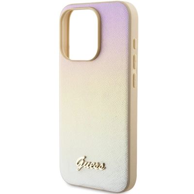 6. Guess Saffiano Iridescent Script case for iPhone 14 Pro Max - gold
