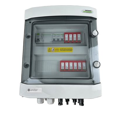 DCAC hermetic IP65 EMITER connection switchboard with Dehn 1000V DC surge arrester type 2, 2 x PV string, 2 x MPPT // Dehn AC limiter type 2, 25A 3-F, RCD 40A/300mA