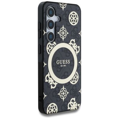 4. Guess 4G Background Gold Electroplated Peony Pattern MagSafe case for Samsung Galaxy S25 black