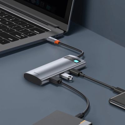 17. Baseus Metal Gleam Series multifunctional USB HUB 7in1 Type C HDMI TF PD card reader gray (WKWG020113)