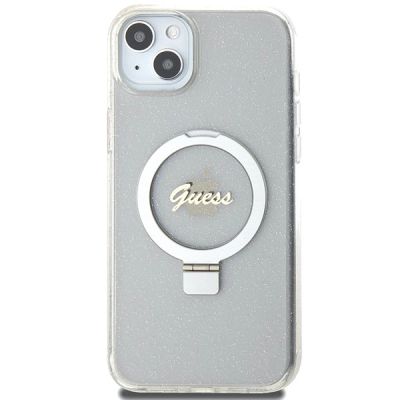 3. Guess GUHMP15MHRSGSD iPhone 15 Plus / 14 Plus 6.7" transparent/transparent hardcase Ring Stand Script Glitter MagSafe