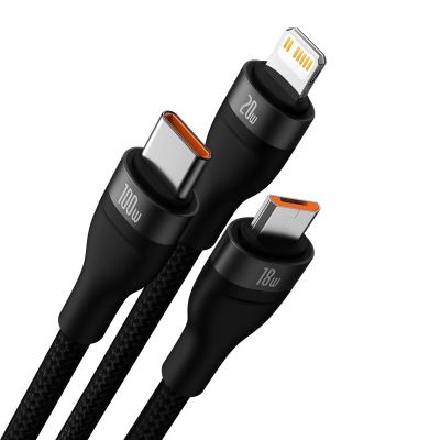 2. Baseus Flash Series II USB Type C / USB Type A cable - USB Type C / Lightning / micro USB 100 W 1.2 m black (CASS030101)