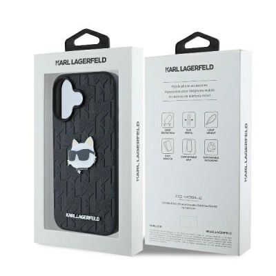 8. Karl Lagerfeld Monogram Choupette Head Pin iPhone 16 Case - Black