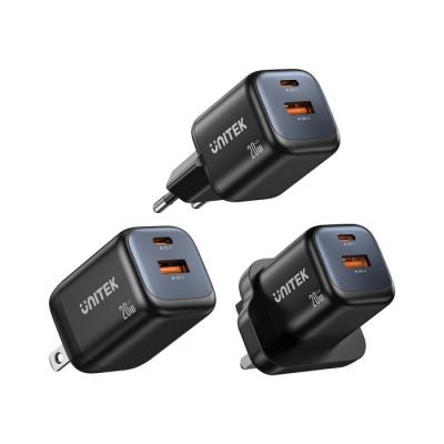 20. UNITEK 2X GAN WALL CHARGER USB-C & USB-A 20W BLACK