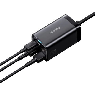 4. Baseus GaN3 Pro fast charger GaN 2 x USB Type C / 2 x USB 65W PD, QC4.0+, AFC, PPS + cable USB Type C - USB Type C 1m black (CCGP040101)