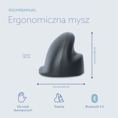 14. R-Go Tools R-Go HE Basic Vertical Mouse, Ergonomic Mouse, Medium Size (Hand Length 165-185 mm), Left-Handed, Bluetooth