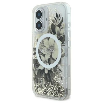 2. Guess Liquid Glitter Flower MagSafe iPhone 16 Case - Beige