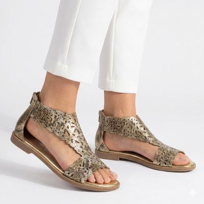 5. Women's openwork snakeskin gold sandals M.Daszyński MR24148-2