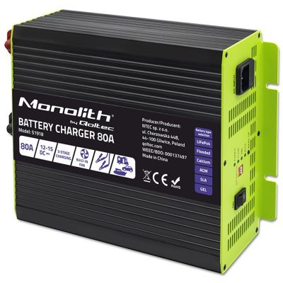 8. Monolith Intelligent Professional Charger for LiFePO4 AGM GEL SLA Batteries 80A 12V Fast Charging