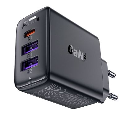 2. Acefast A57 PD 35W GaN charger 2 x USB-A + USB-C with 3 ports - black